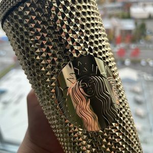 Shiny GOLD Metallic Studded Starbucks Tumbler Holiday 2022